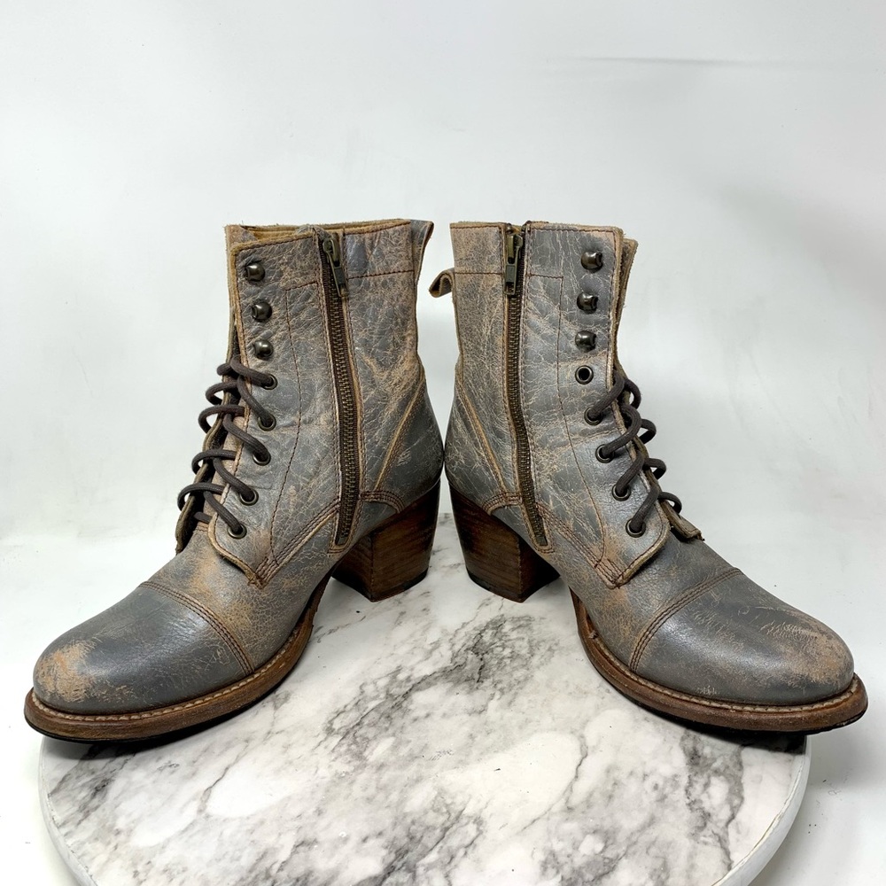 Bed Stu Judgement Distressed Gray Leather Lace Up Boots 9.5 Boho Moto Rugged - Picture 7 of 16